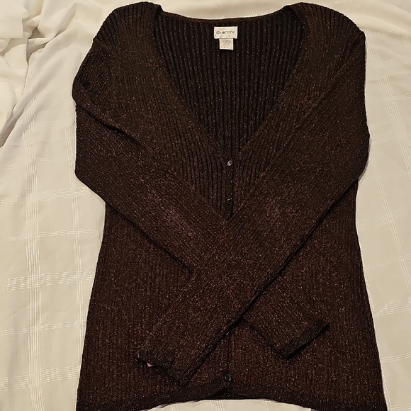 Sweaters - Chico's Metalic Brown Ribbed Cardigan Sweater Very Good Condition